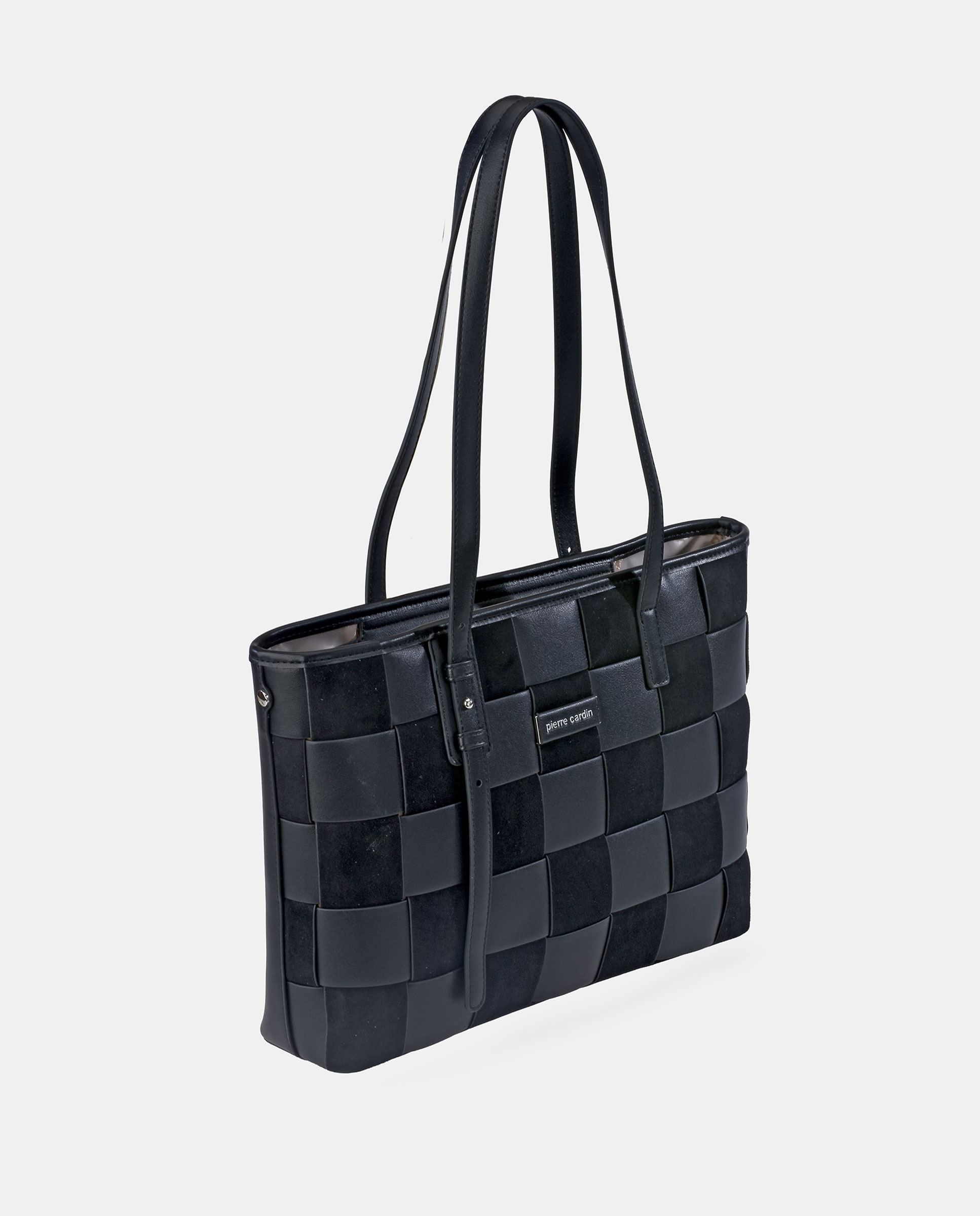Mala Shopper em P.U. aos Quadrados com Alça Dupla Preto-2