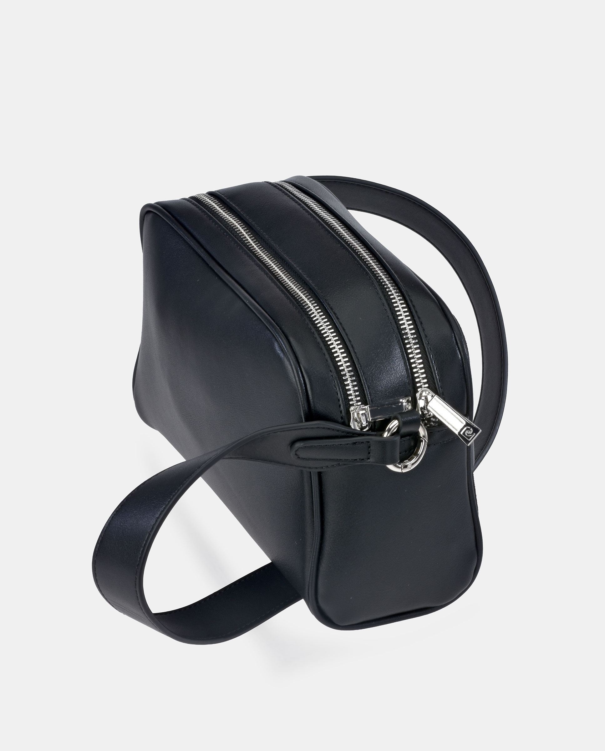 Mala Crossbody em P.U. aos Quadrados com Fecho de Correr Duplo Preto-3