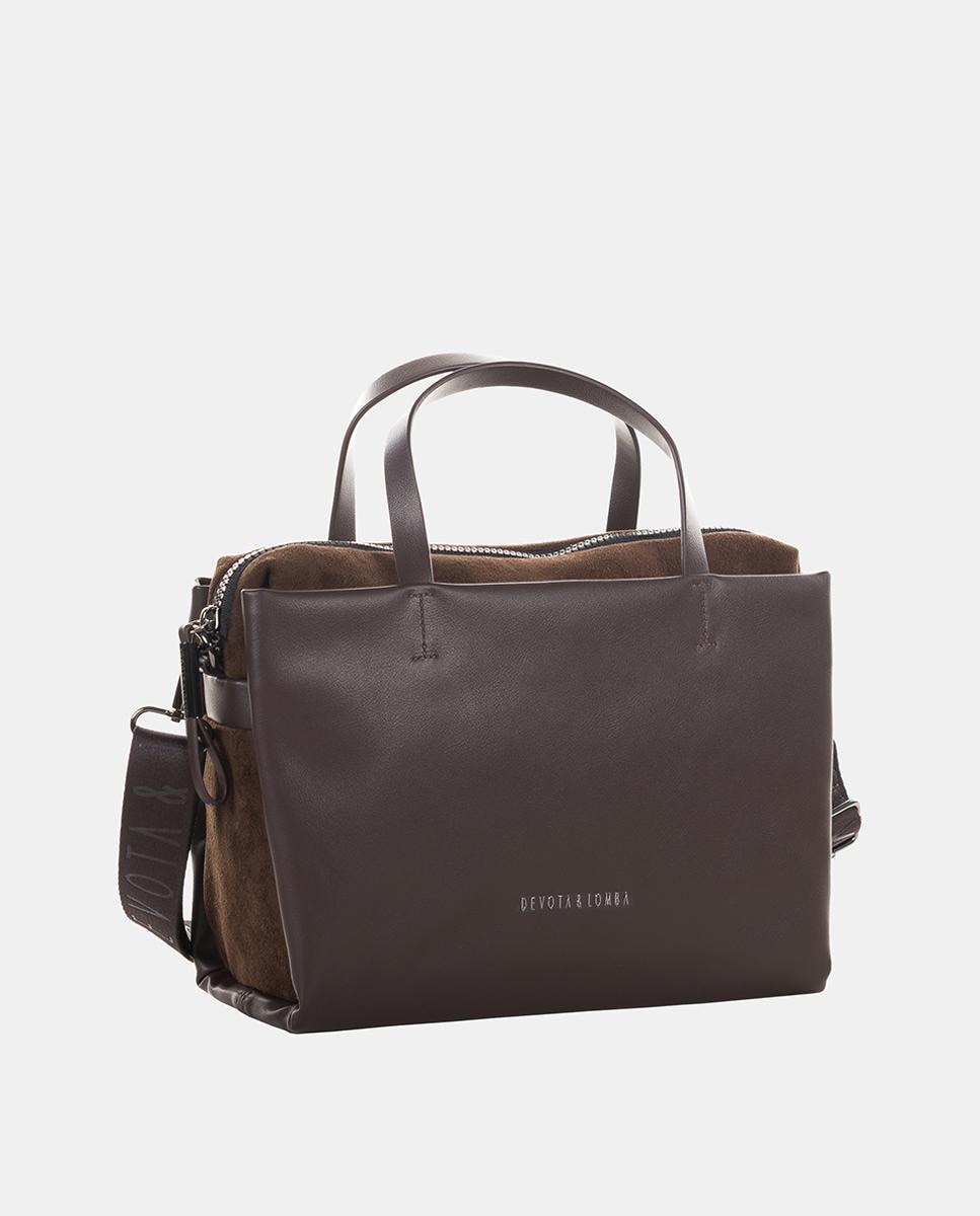 Bolso de doble asa con bandolera ajustable grande - Devota & Lomba - Marrón chocolate Marrón chocolate-2