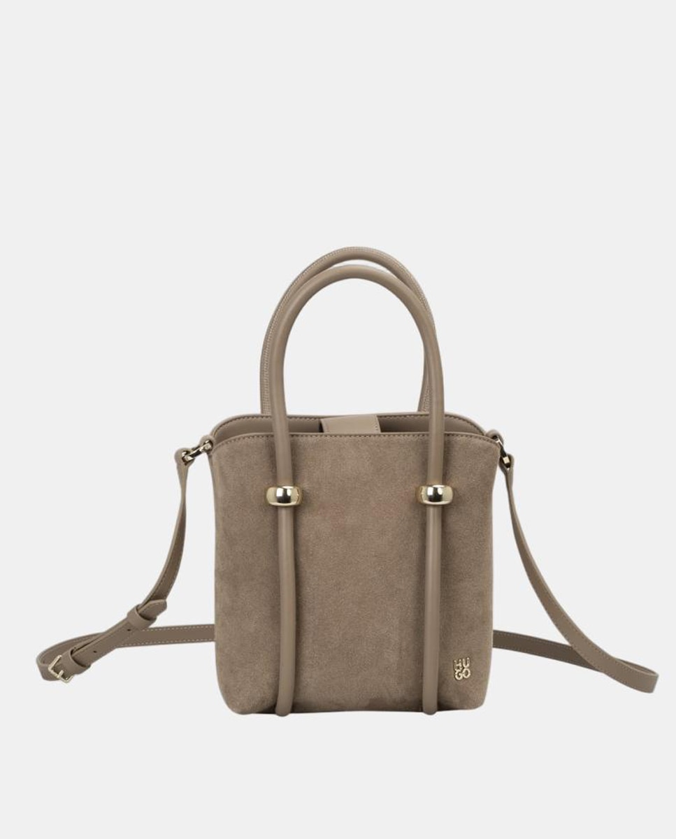 Bolso bandolera de dos compartimentos principales abiertos con cierre magnético - Hugo - Marrón claro Marrón claro-1