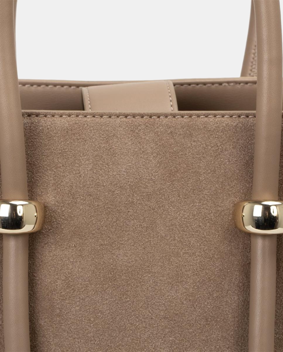 Bolso bandolera de dos compartimentos principales abiertos con cierre magnético - Hugo - Marrón claro Marrón claro-2