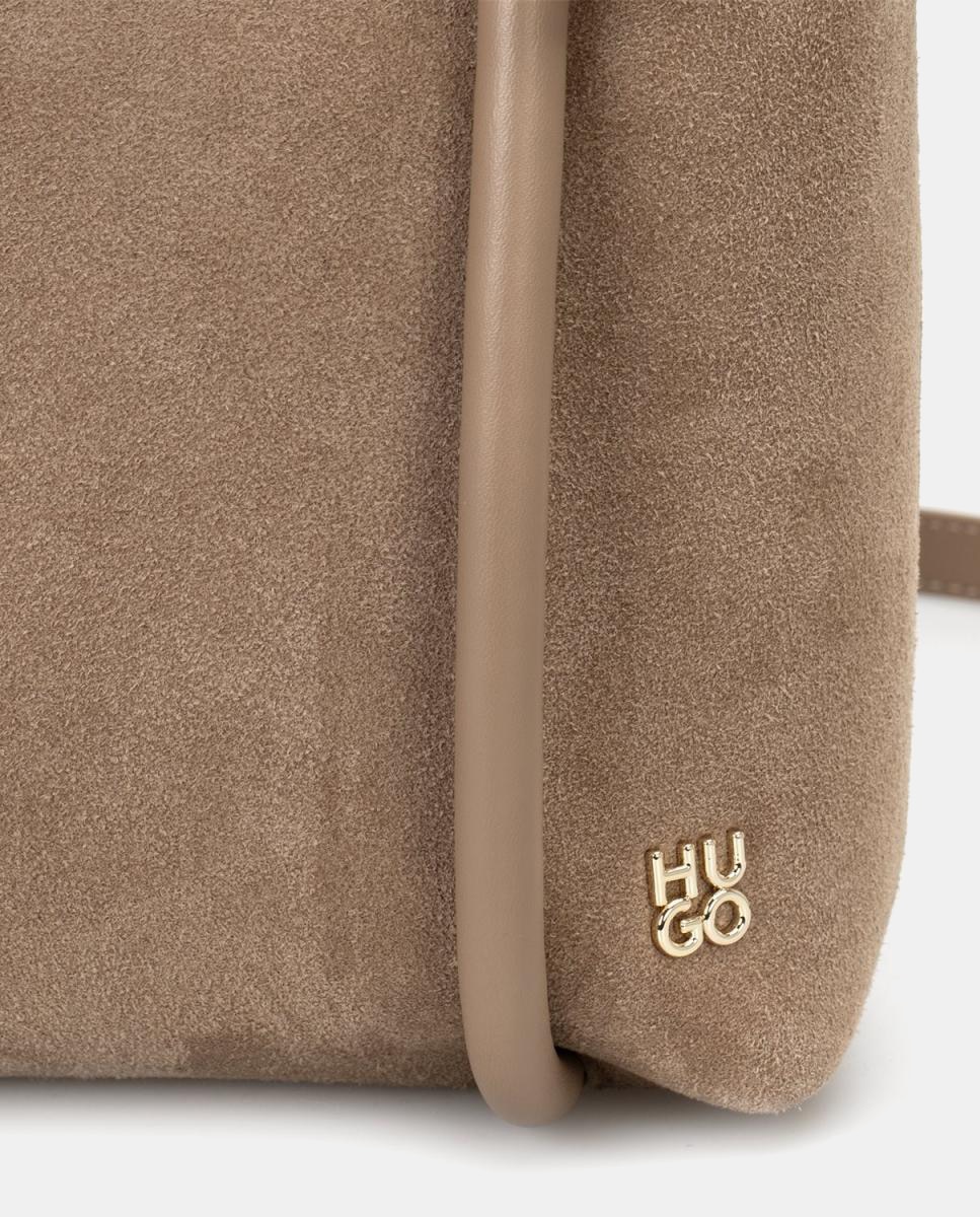 Bolso bandolera de dos compartimentos principales abiertos con cierre magnético - Hugo - Marrón claro Marrón claro-3
