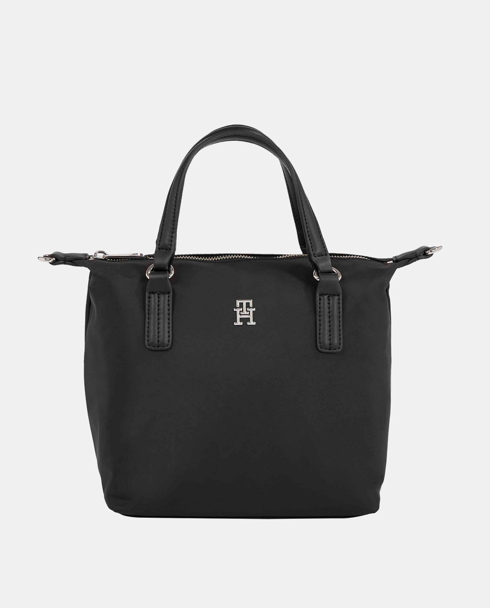 Mala Tipo Tote Pequena com Logótipo TH, Fecho de Correr e em Tecido Reciclado - Preto Preto-1