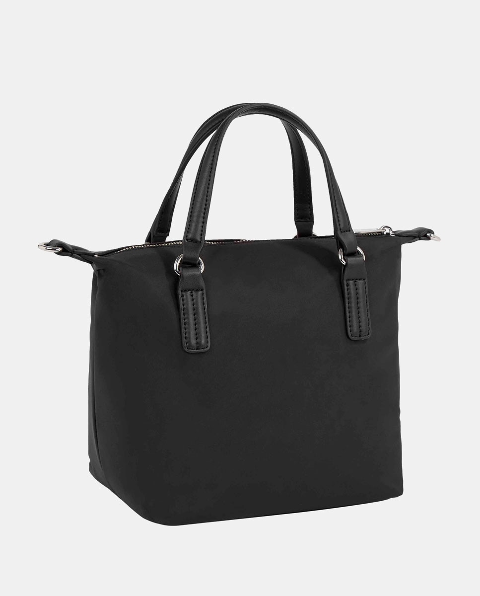 Mala Tipo Tote Pequena com Logótipo TH, Fecho de Correr e em Tecido Reciclado - Preto Preto-2