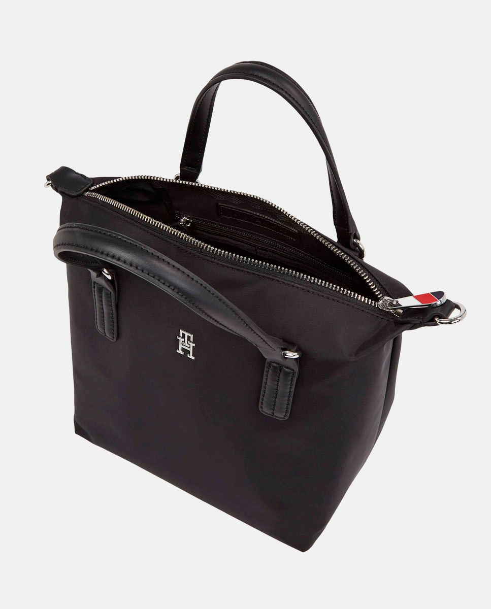 Mala Tipo Tote Pequena com Logótipo TH, Fecho de Correr e em Tecido Reciclado - Preto Preto-3