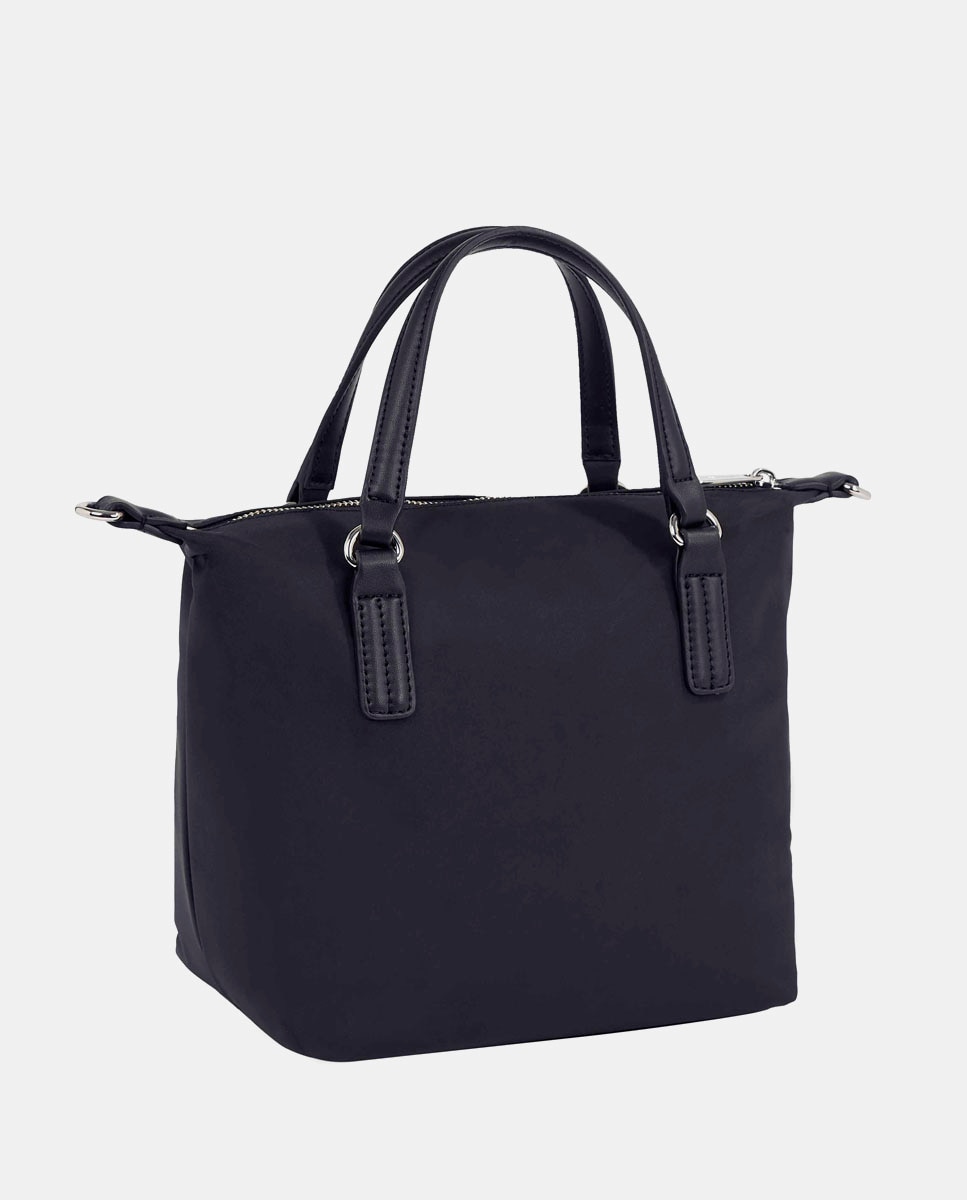 Mala Tipo Tote Pequena com Logótipo TH, Fecho de Correr e em Tecido Reciclado - Azul-Marinho Azul-marinho-2