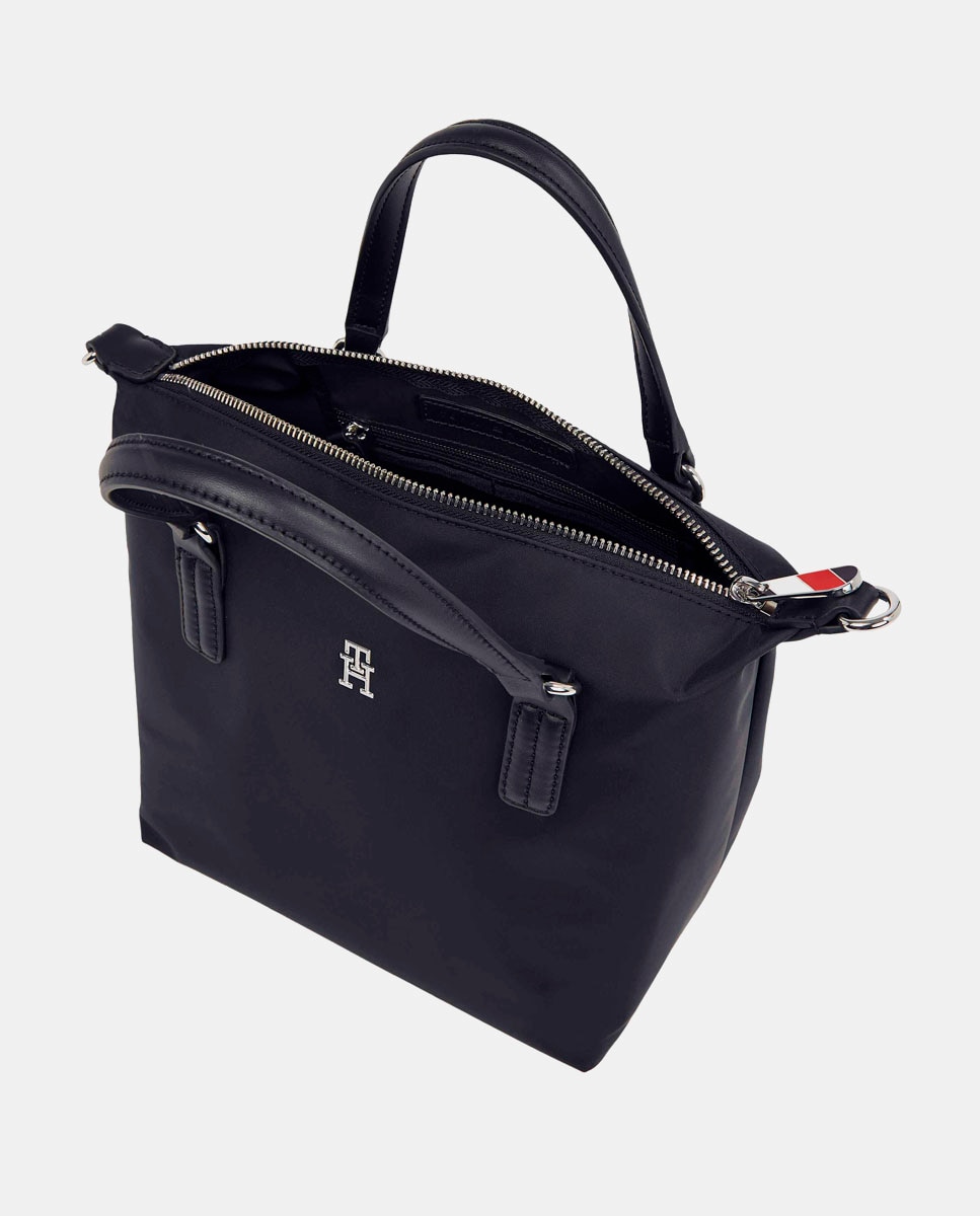 Mala Tipo Tote Pequena com Logótipo TH, Fecho de Correr e em Tecido Reciclado - Azul-Marinho Azul-marinho-3