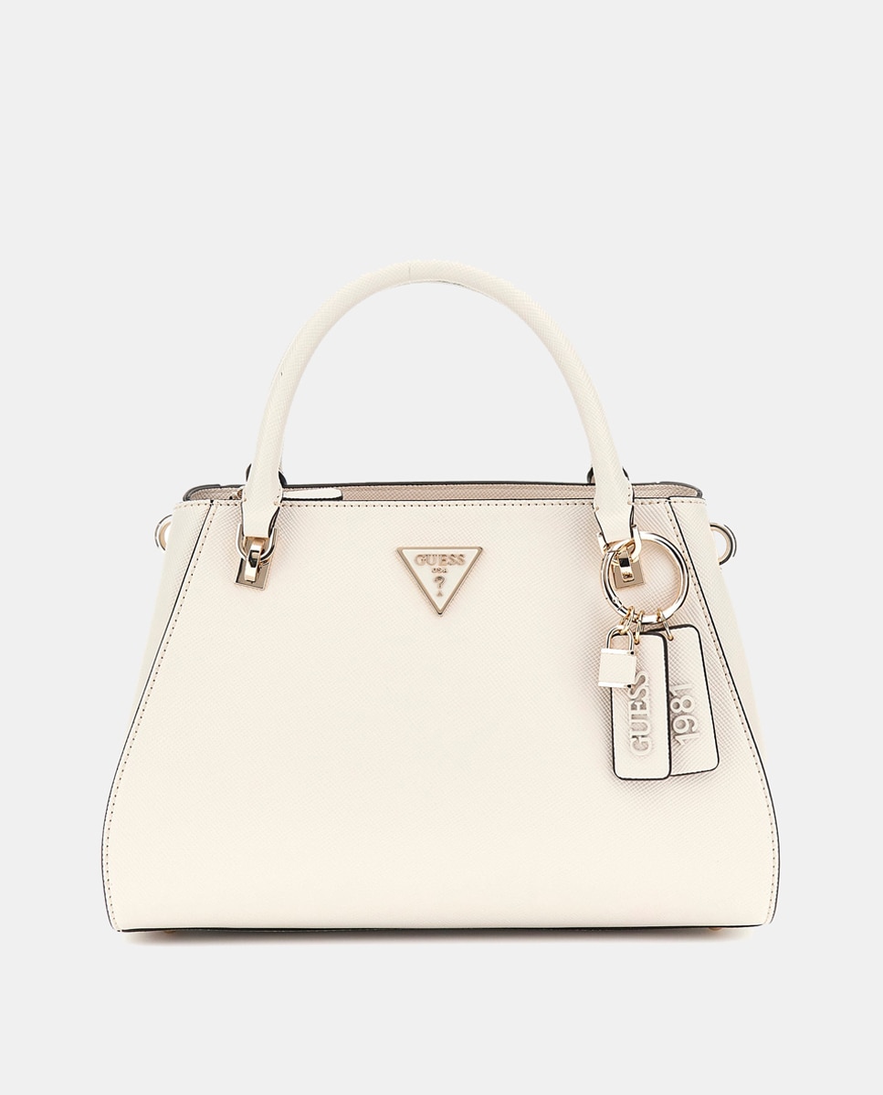 Mala de Acabamento Saffiano com Alça Comprida e Conta Amovível Bege-1