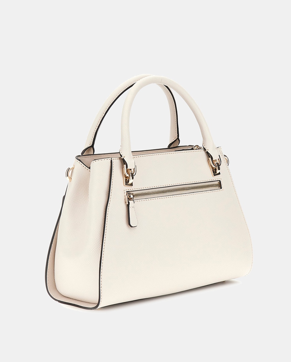 Mala de Acabamento Saffiano com Alça Comprida e Conta Amovível Bege-2