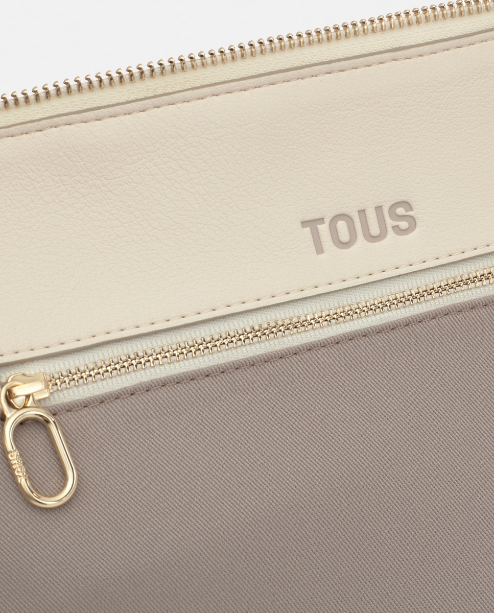 Mala Tipo Bowling Média com Fecho de Correr e Alça Curta Bege-3