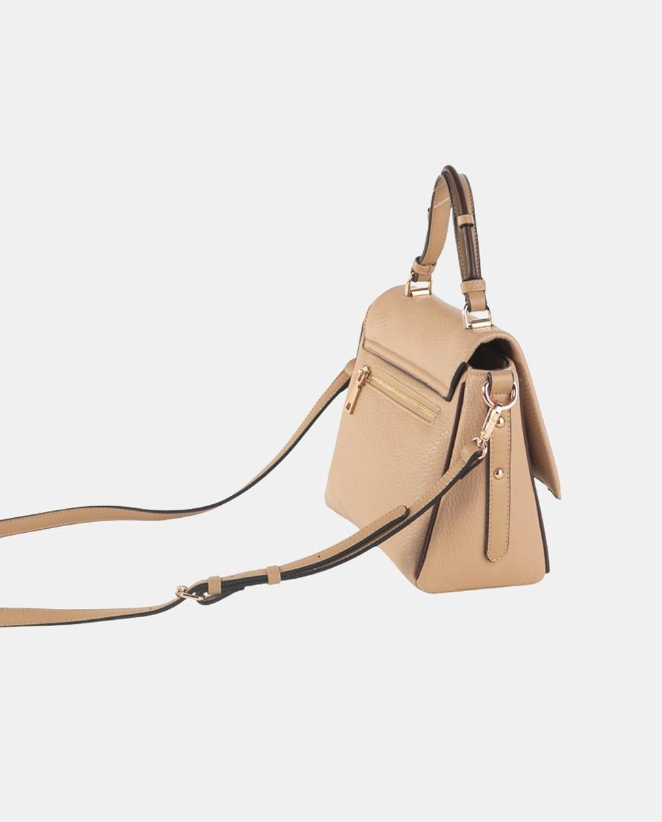 Mala de Mão Tipo Satchel Confecionada em PU Granulado Tipo Pele Bovina Bege-3