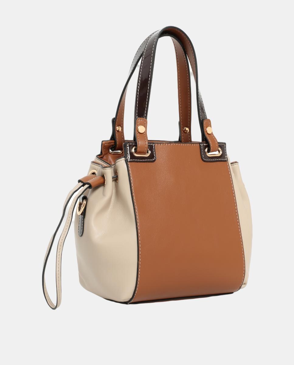 Mala Bucket de PU com Cordão Camel-2