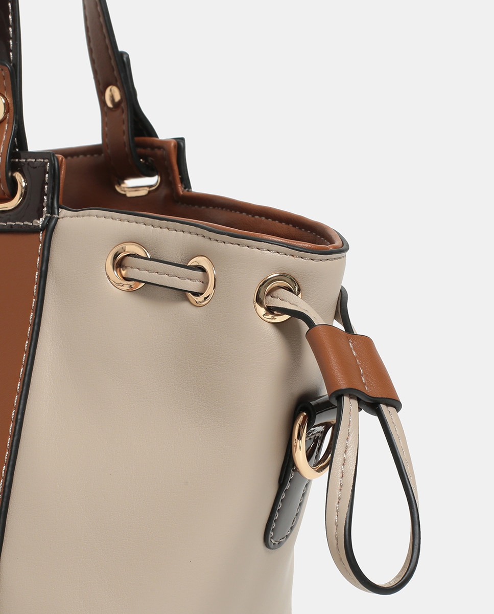 Mala Bucket de PU com Cordão Camel-4