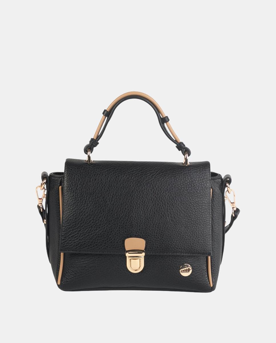 Mala de Mão Estilo Satchel com Aba Preto-1