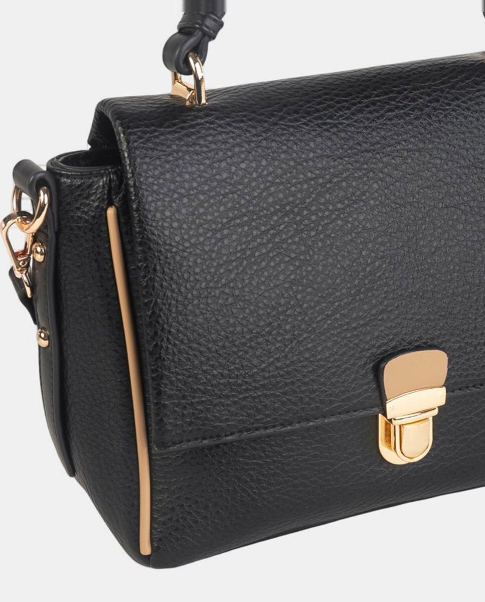 Mala de Mão Estilo Satchel com Aba Preto-3