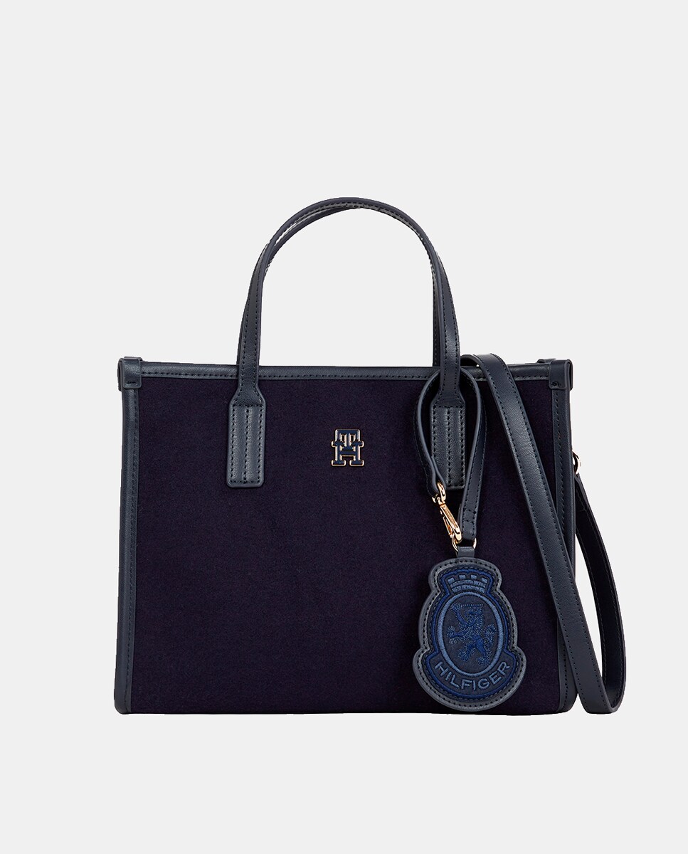 Mini Mala Tipo Tote com Acabamento Felpudo - Azul-Marinho Azul-marinho-1