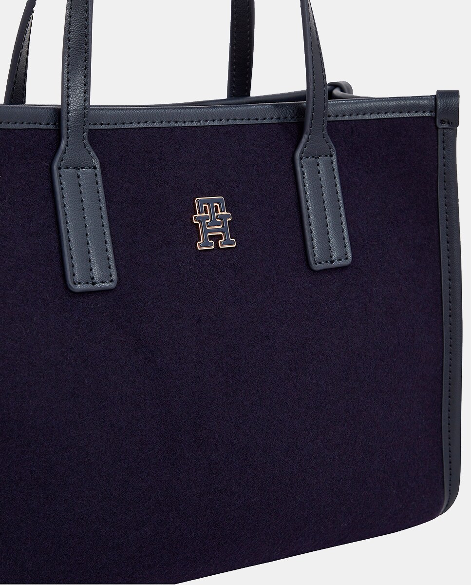 Mini Mala Tipo Tote com Acabamento Felpudo - Azul-Marinho Azul-marinho-3