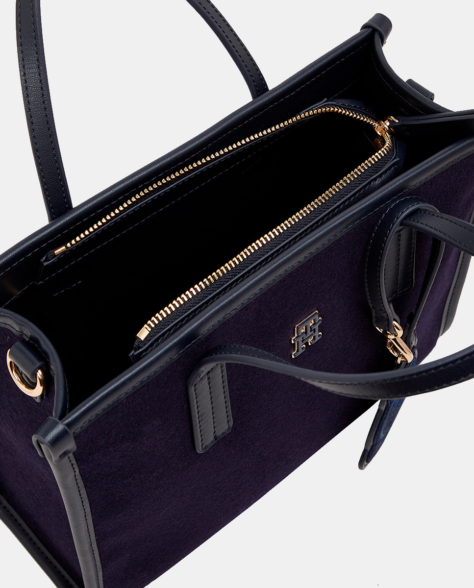 Mini Mala Tipo Tote com Acabamento Felpudo - Azul-Marinho Azul-marinho-4