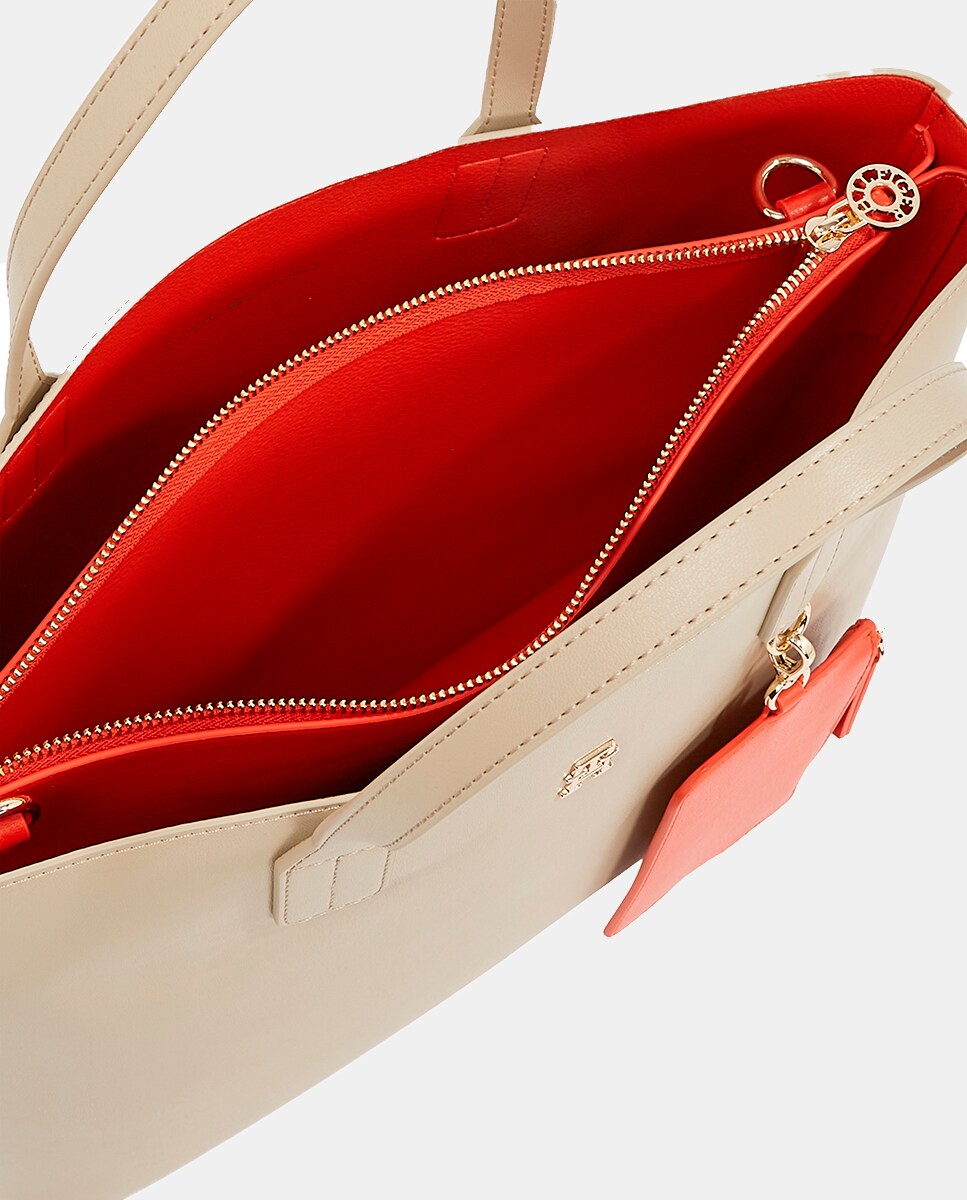 Mala Tipo Satchel com Porta-Moedas Amovível - Creme Creme-4