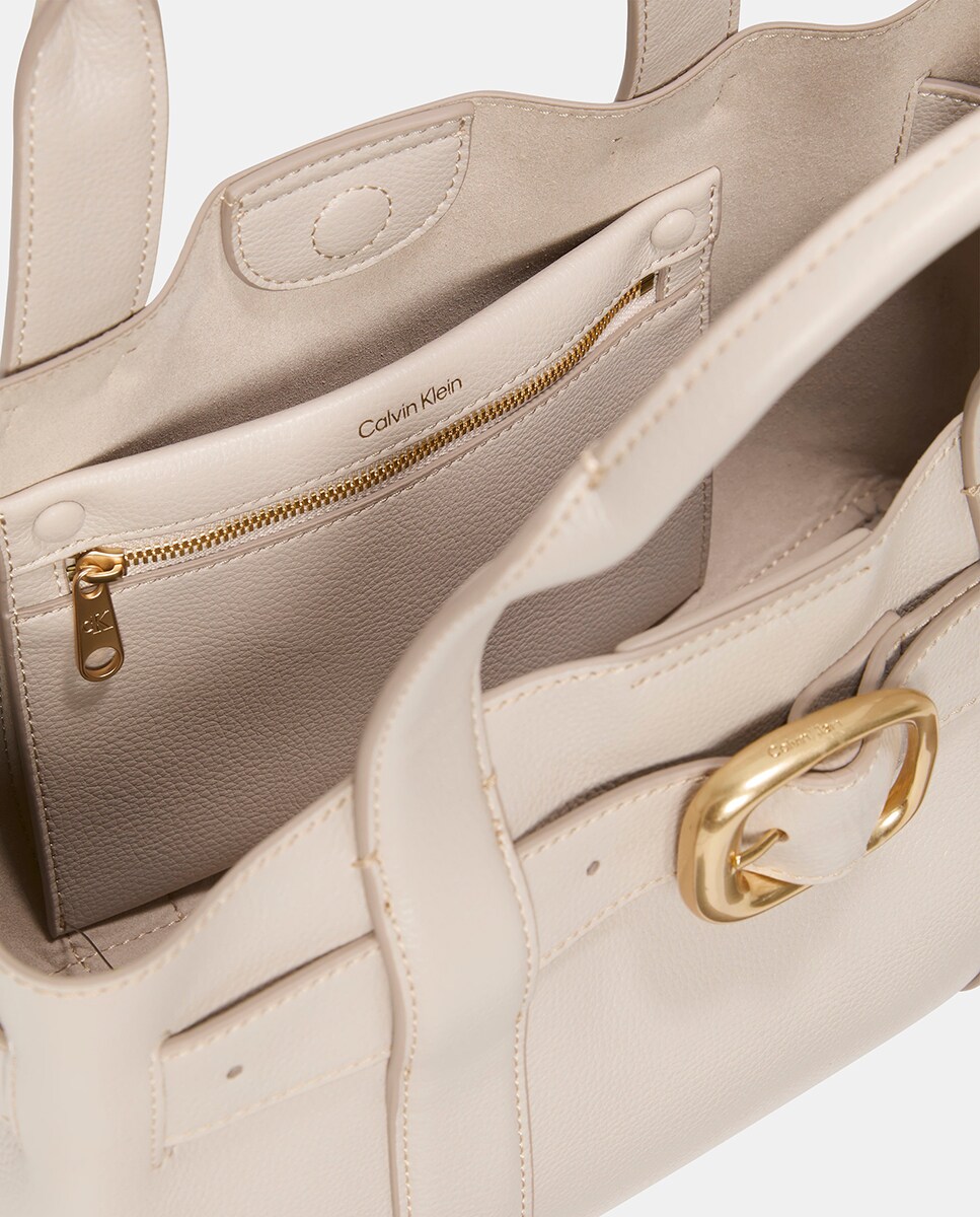 Mala Tipo Tote Pequena com Fivela Estética Branco-3