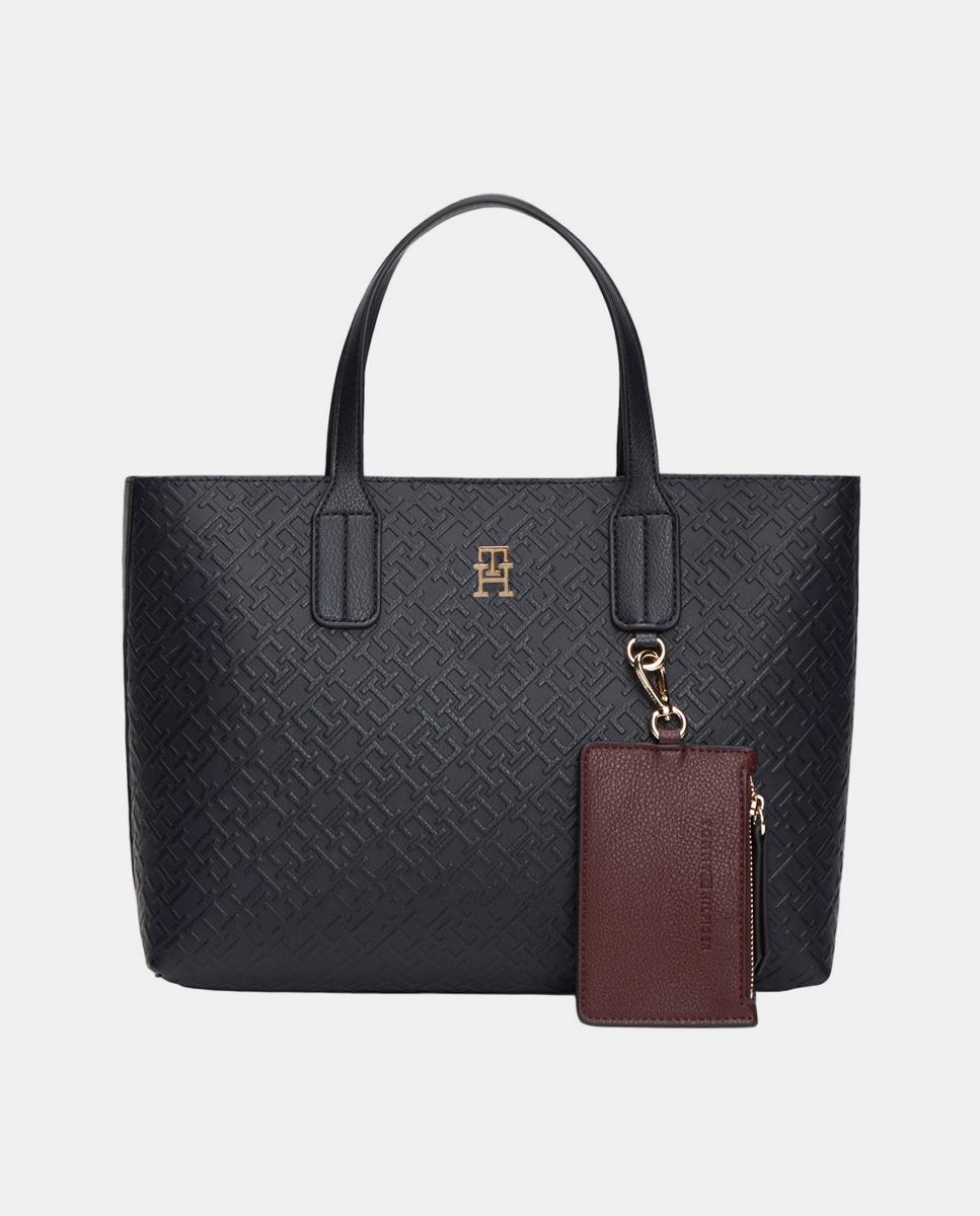 Mala Tipo Tote Mini com Estampado de Monograma - Azul-Marinho Azul-marinho-1