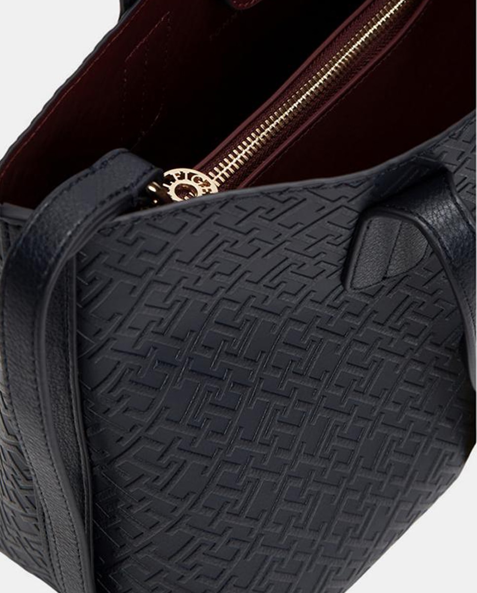 Mala Tipo Tote Mini com Estampado de Monograma - Azul-Marinho Azul-marinho-2