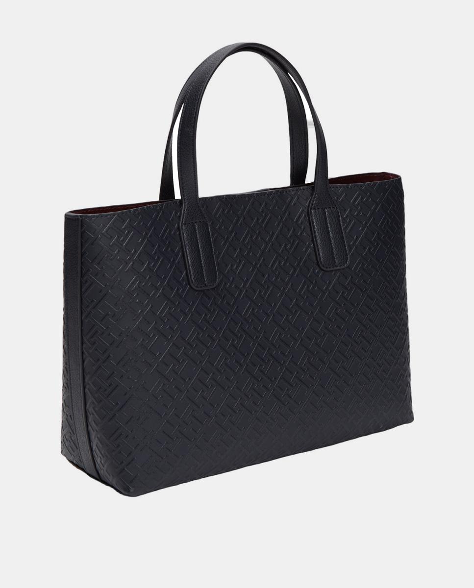 Mala Tipo Tote Mini com Estampado de Monograma - Azul-Marinho Azul-marinho-4