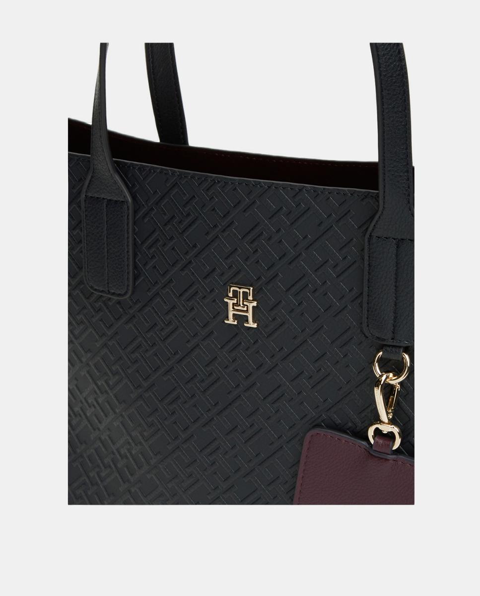 Mala Estilo Satchel com Estampado de Monograma - Azul-Marinho Azul-marinho-2