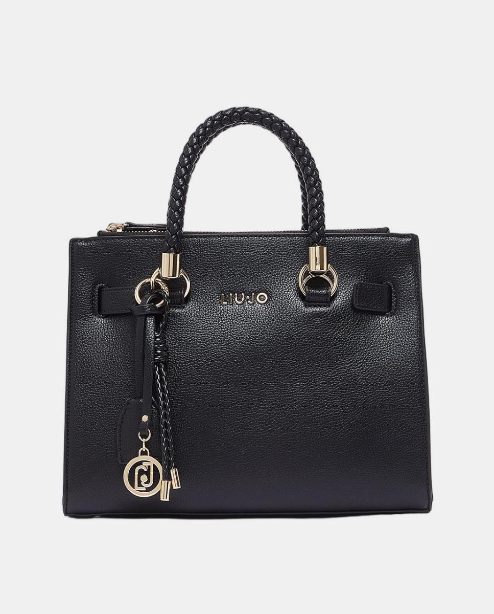 Mala de Mão com Efeito de Pele e Alça Ajustável Amovível Preto-1