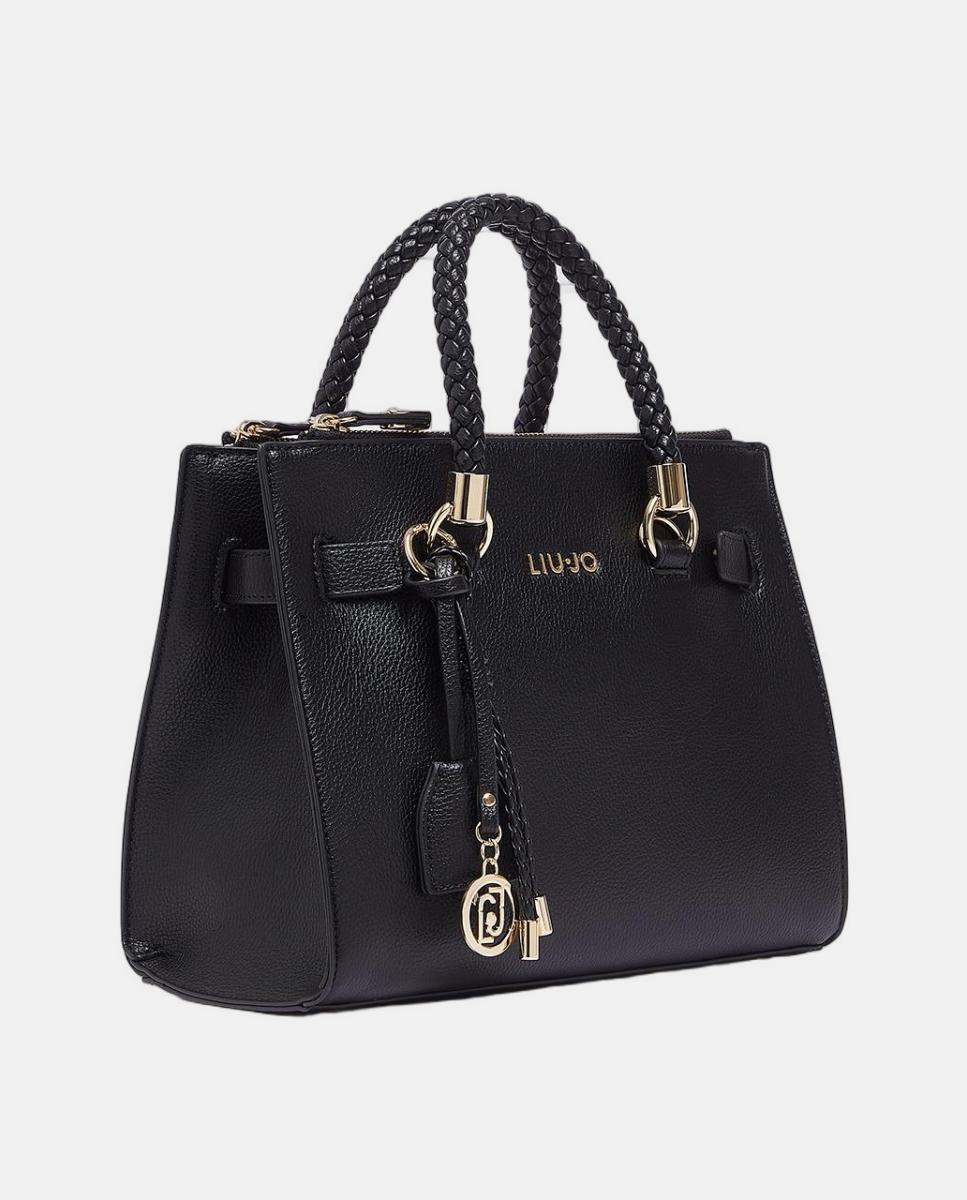 Mala de Mão com Efeito de Pele e Alça Ajustável Amovível Preto-3