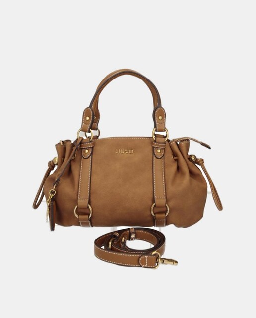 Imagem 0 de Mala com Efeito de Pele com Lavagem, Detalhes de Correias e Alça Ajustável Amovível