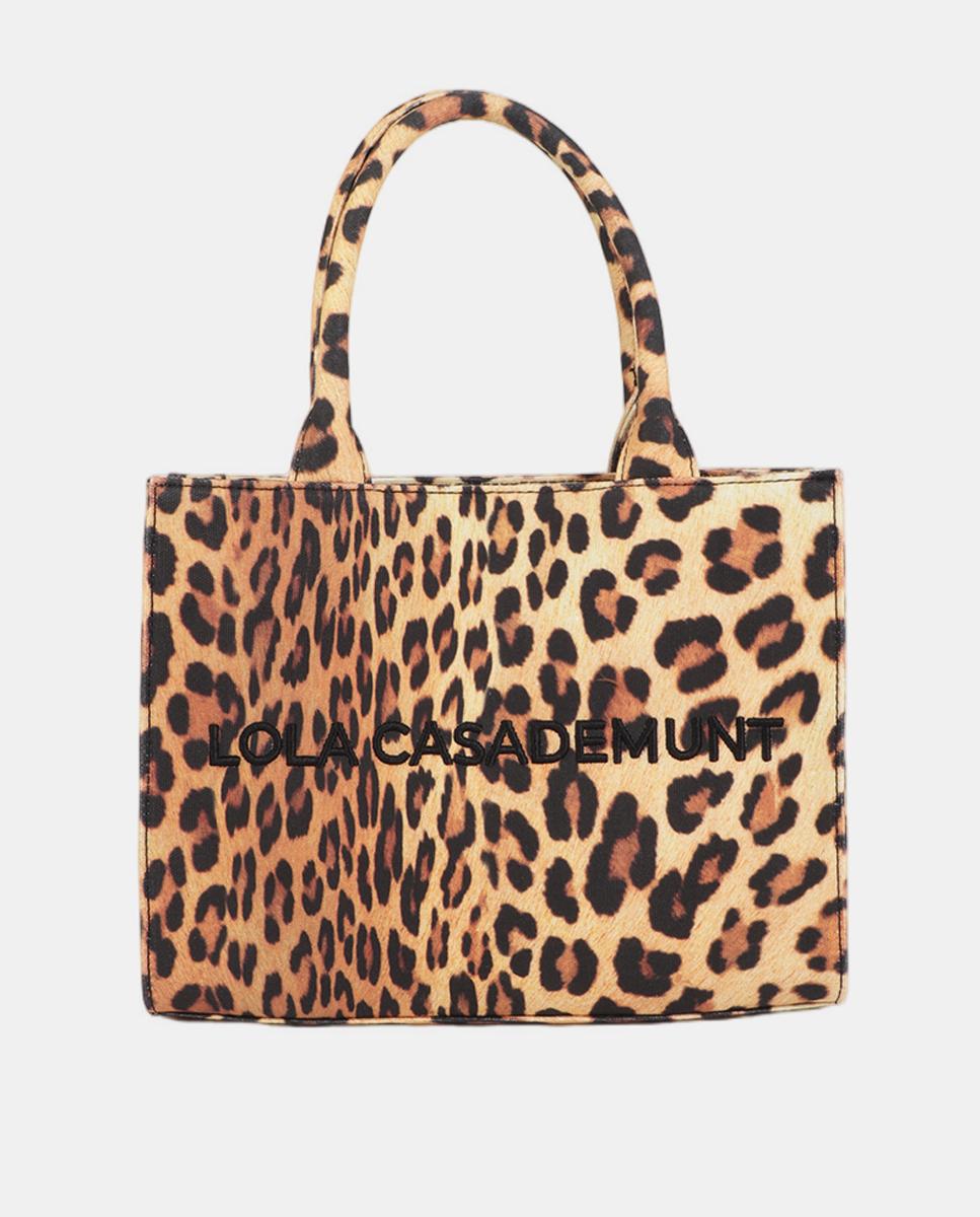 Imagem 0 de Mini Mala Shopper em Tecido com Animal Print de Leopardo