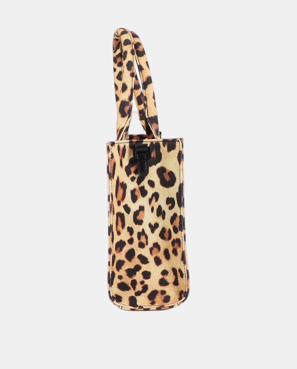 Mini Mala Shopper em Tecido com Animal Print de Leopardo Castanho-claro-6
