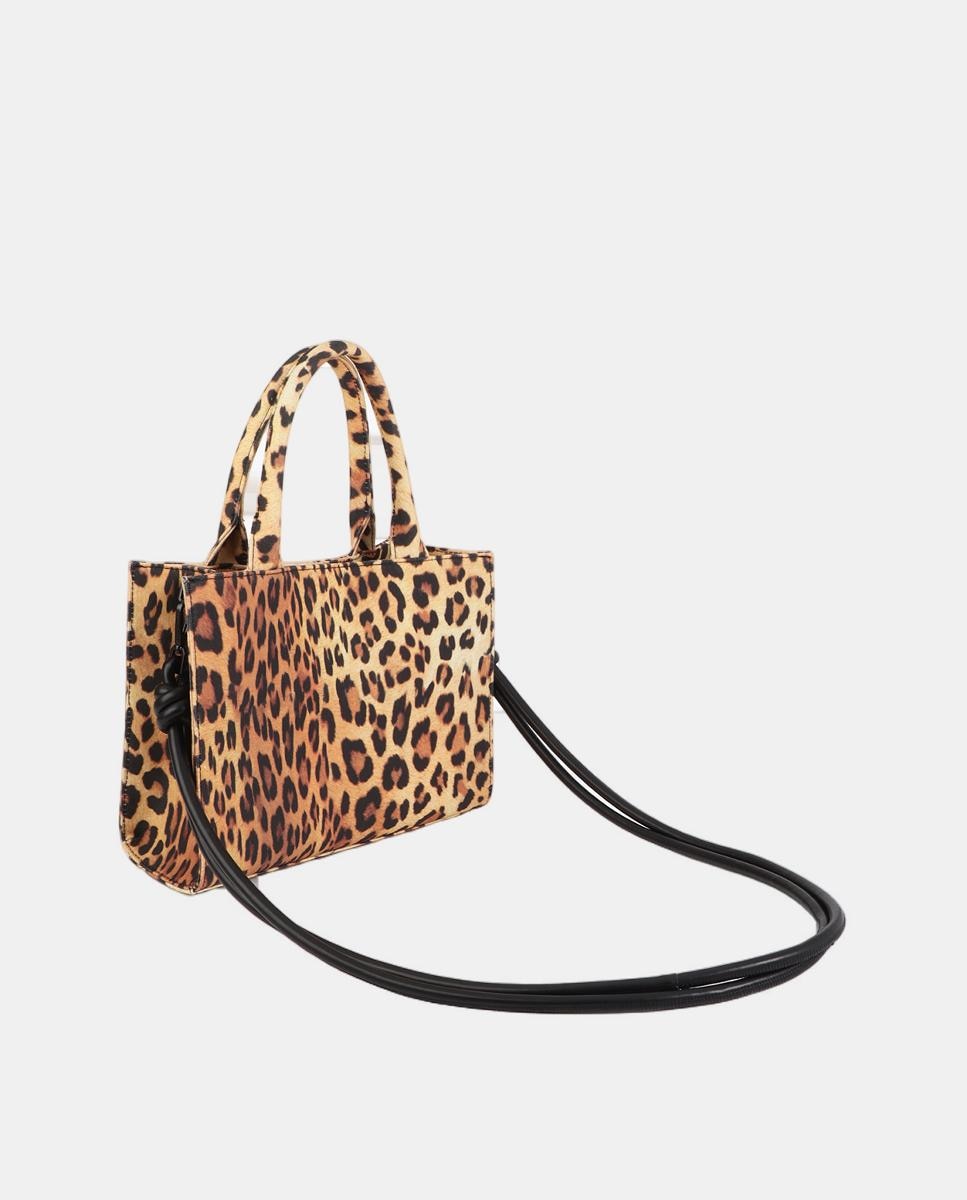 Mini Mala Shopper em Tecido com Animal Print de Leopardo Castanho-claro-7