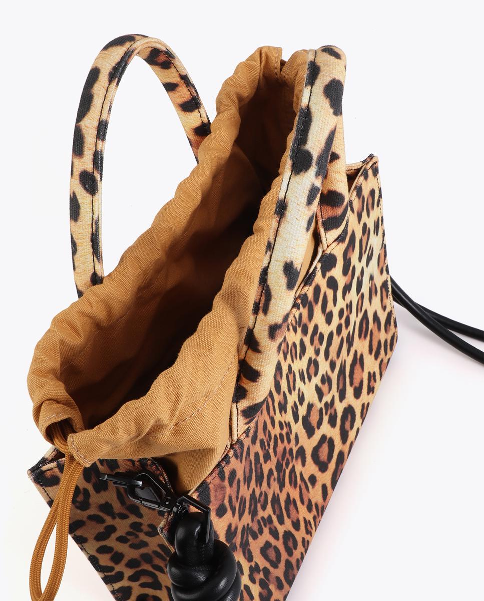 Mini Mala Shopper em Tecido com Animal Print de Leopardo Castanho-claro-8