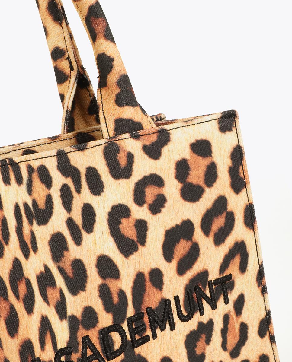 Mini Mala Shopper em Tecido com Animal Print de Leopardo Castanho-claro-9