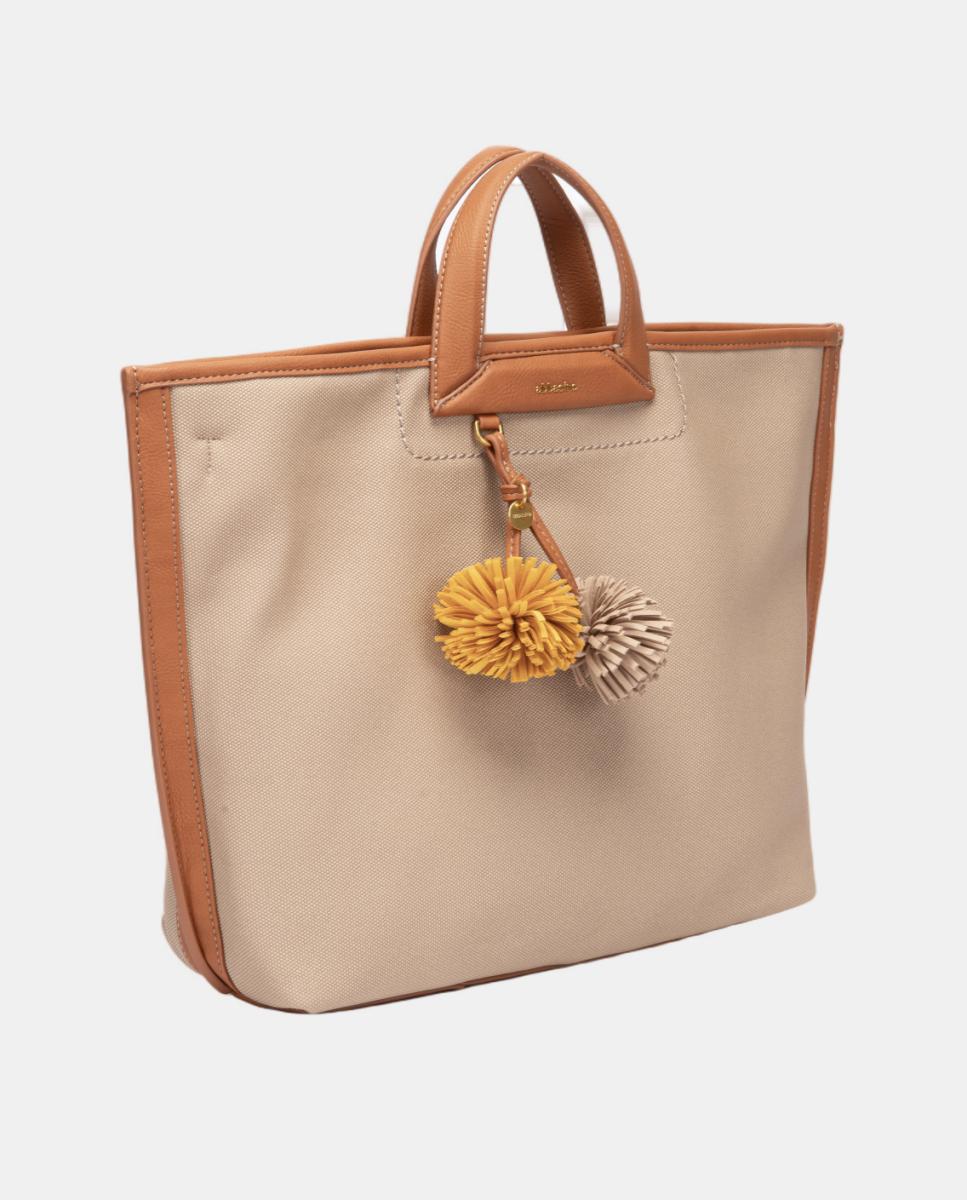 Bolso de mano estilo shopper con pompones - Abbacino - Camel Camel-2