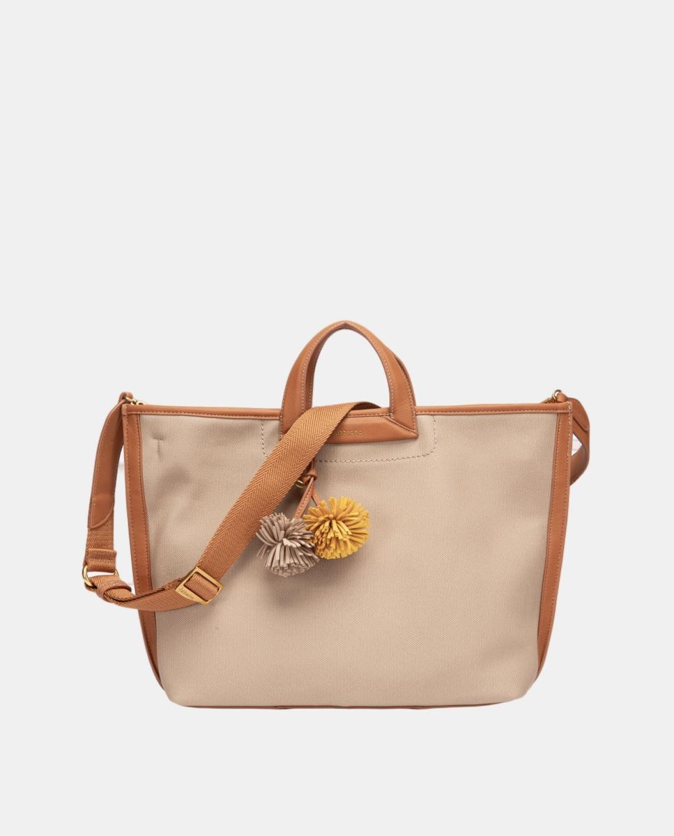Bolso de mano estilo shopper con pompones - Abbacino - Camel Camel-4