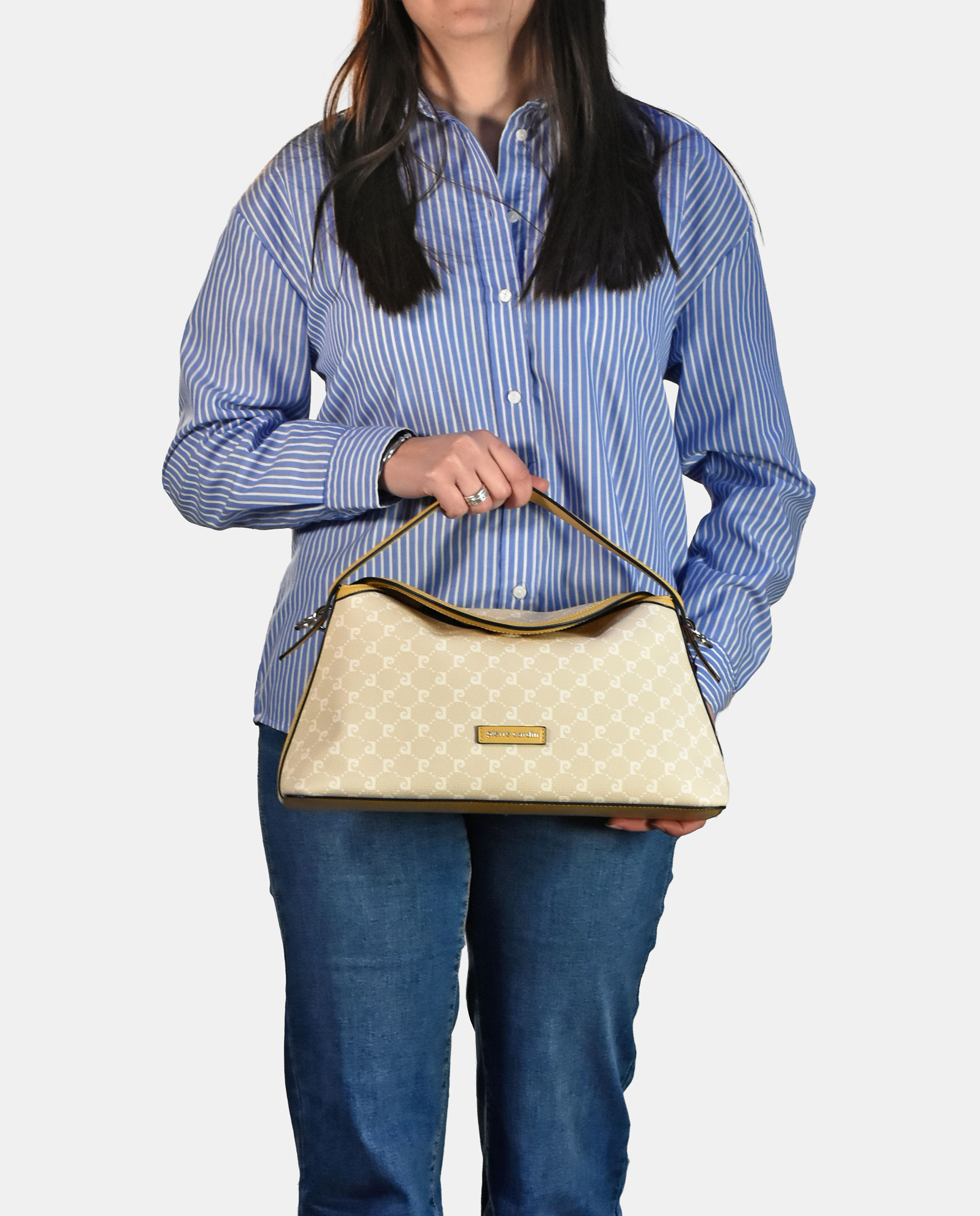 Mala Hobo com Alça Dupla Comprida em Lona P.U. e Logótipo Amarelo-4