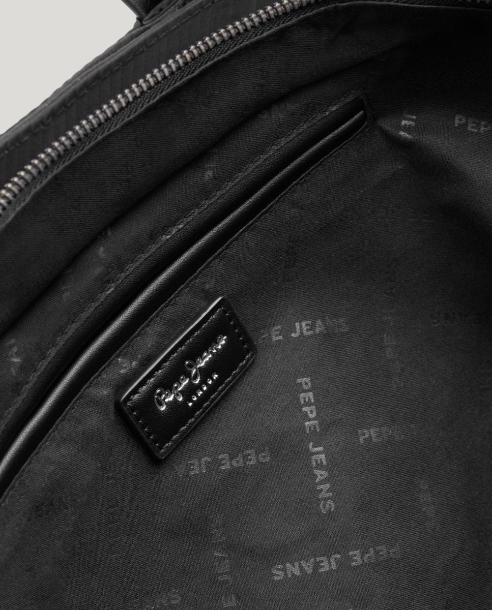 Mala Shopper de Alça Dupla com Fita Central com Logótipo da Marca Preto-5