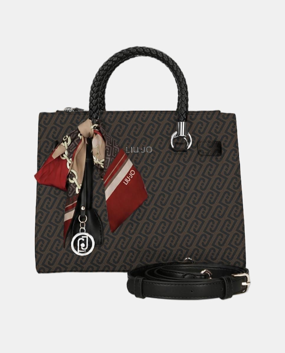 Imagen 1 de Satchel mediano con estampado logo y pañuelo Marrón