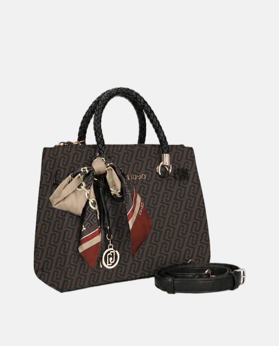 Imagen 2 de Satchel mediano con estampado logo y pañuelo - LIUJO - Marrón Marrón