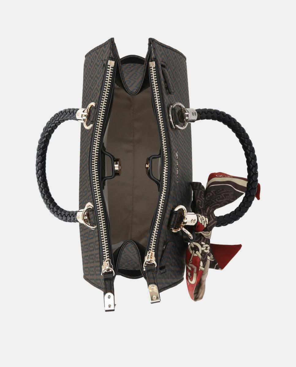 Imagen 3 de Satchel mediano con estampado logo y pañuelo - LIUJO - Marrón Marrón
