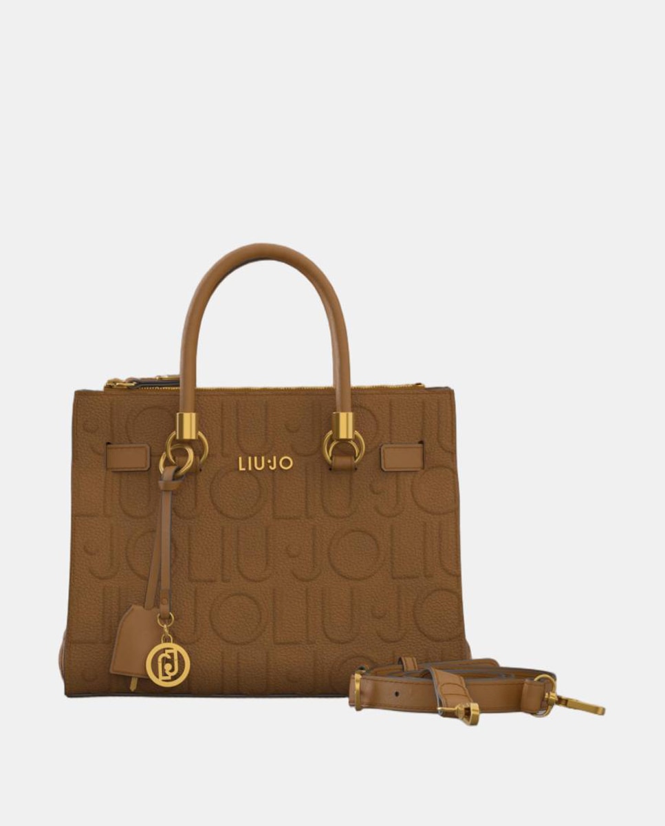Imagem 0 de Mala Tipo Satchel Média com Estampado de Logótipo em Relevo