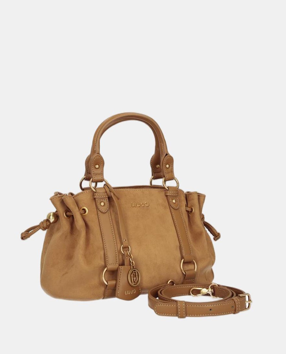 Mala Shopper de Camurcina com Detalhe de Franzidos e Alça Dupla Castanho-2