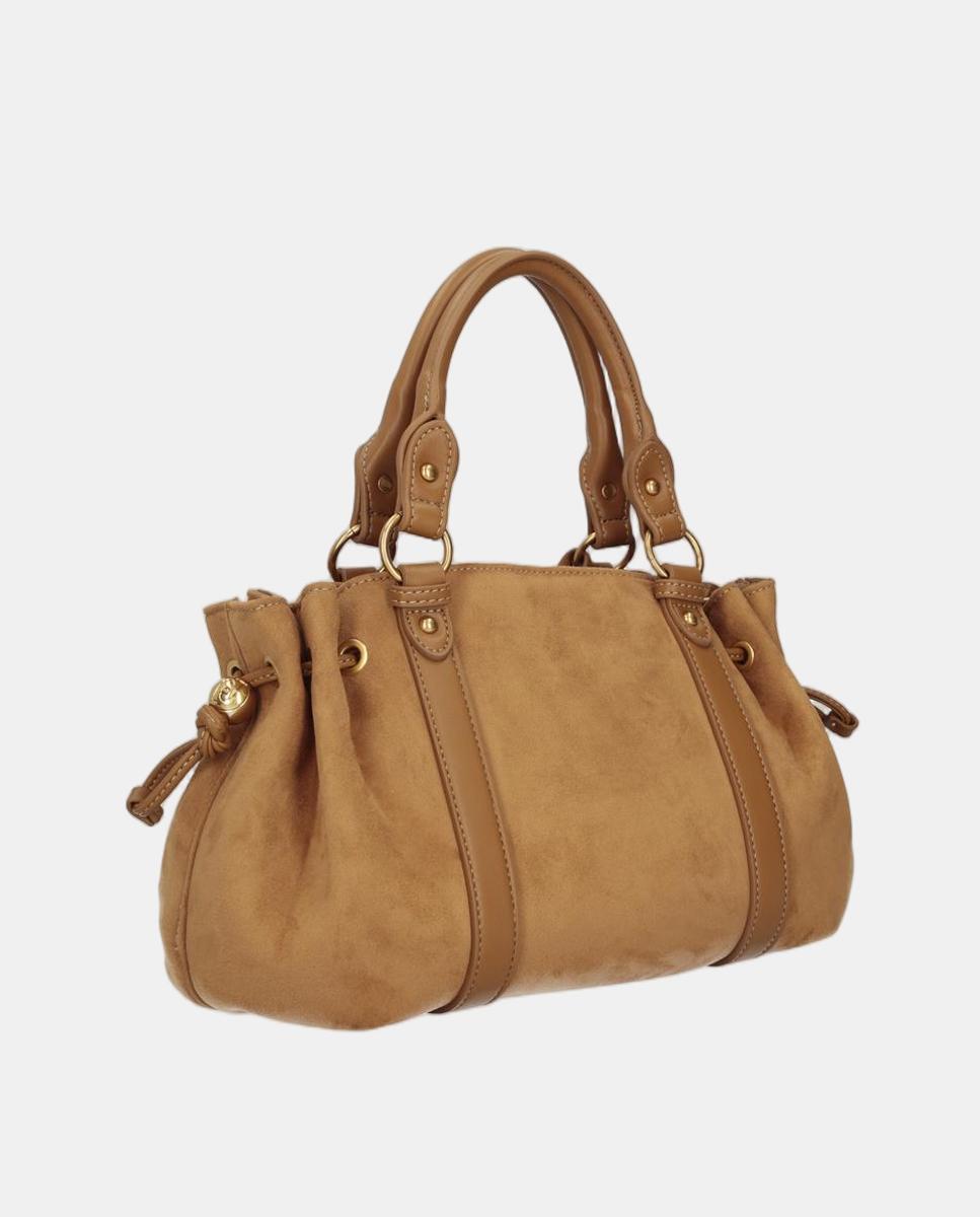 Mala Shopper de Camurcina com Detalhe de Franzidos e Alça Dupla Castanho-3