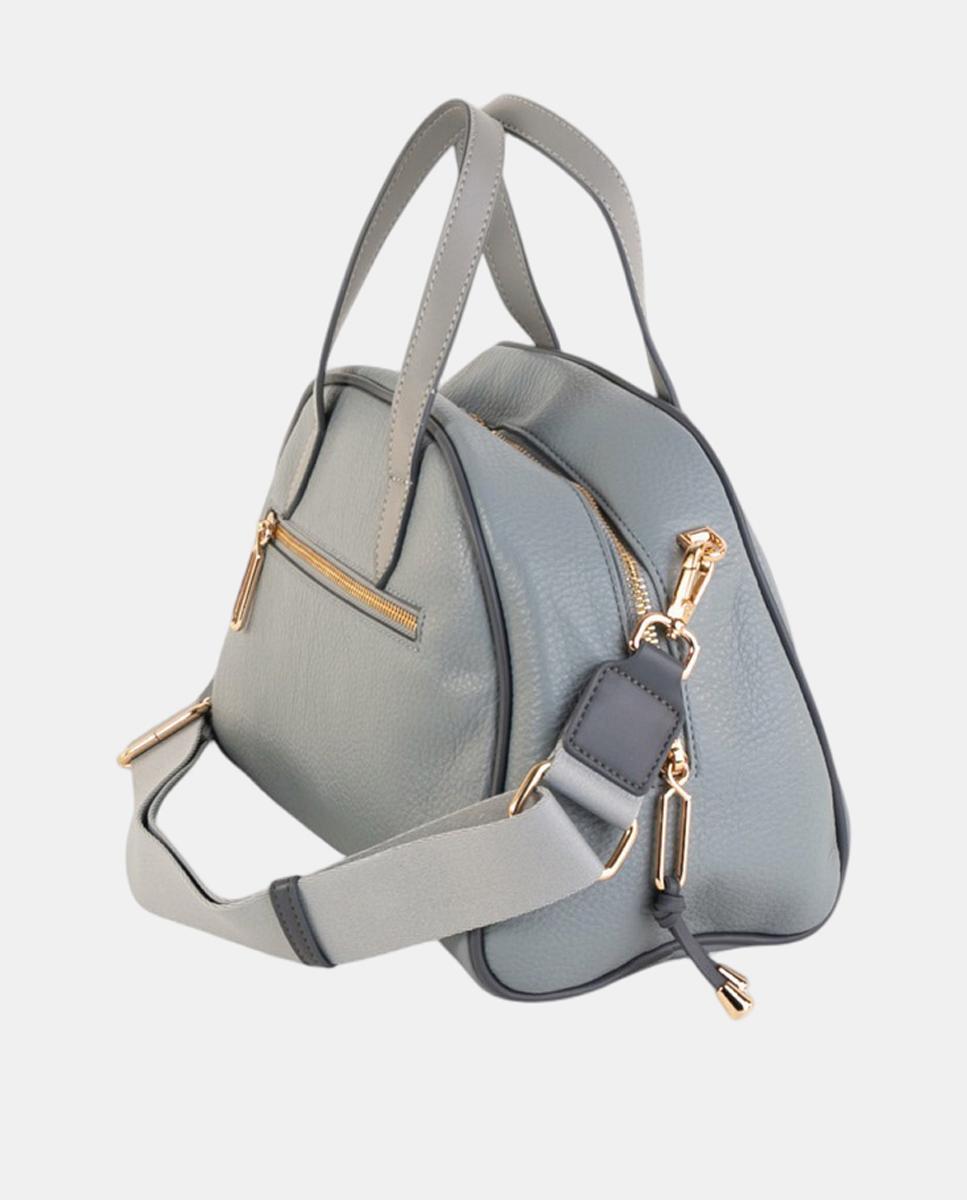 Bolso bowling mediano efecto piel con doble asa y correa ajustable - Volum - Azul claro Azul claro-2