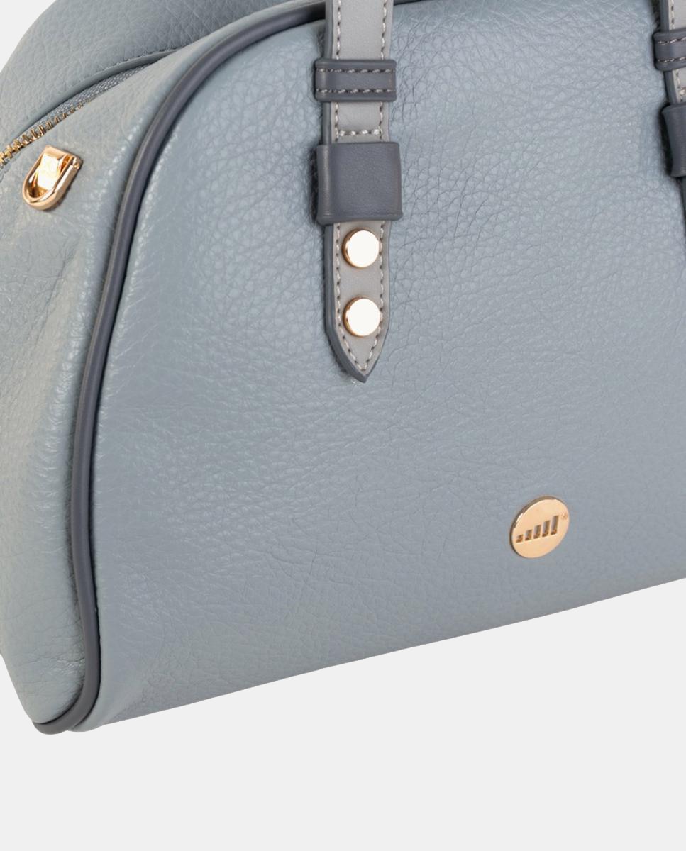 Bolso bowling mediano efecto piel con doble asa y correa ajustable - Volum - Azul claro Azul claro-3
