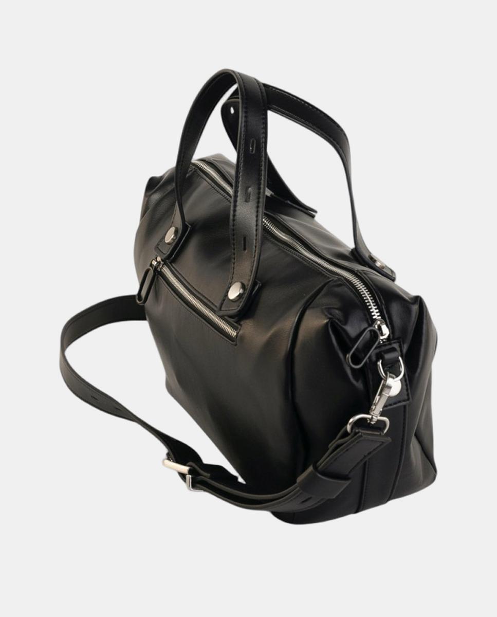 Mala de Mão Soft de Design Flexível com Efeito de Pele, Correia Ajustável e Fecho de Correr Preto-2