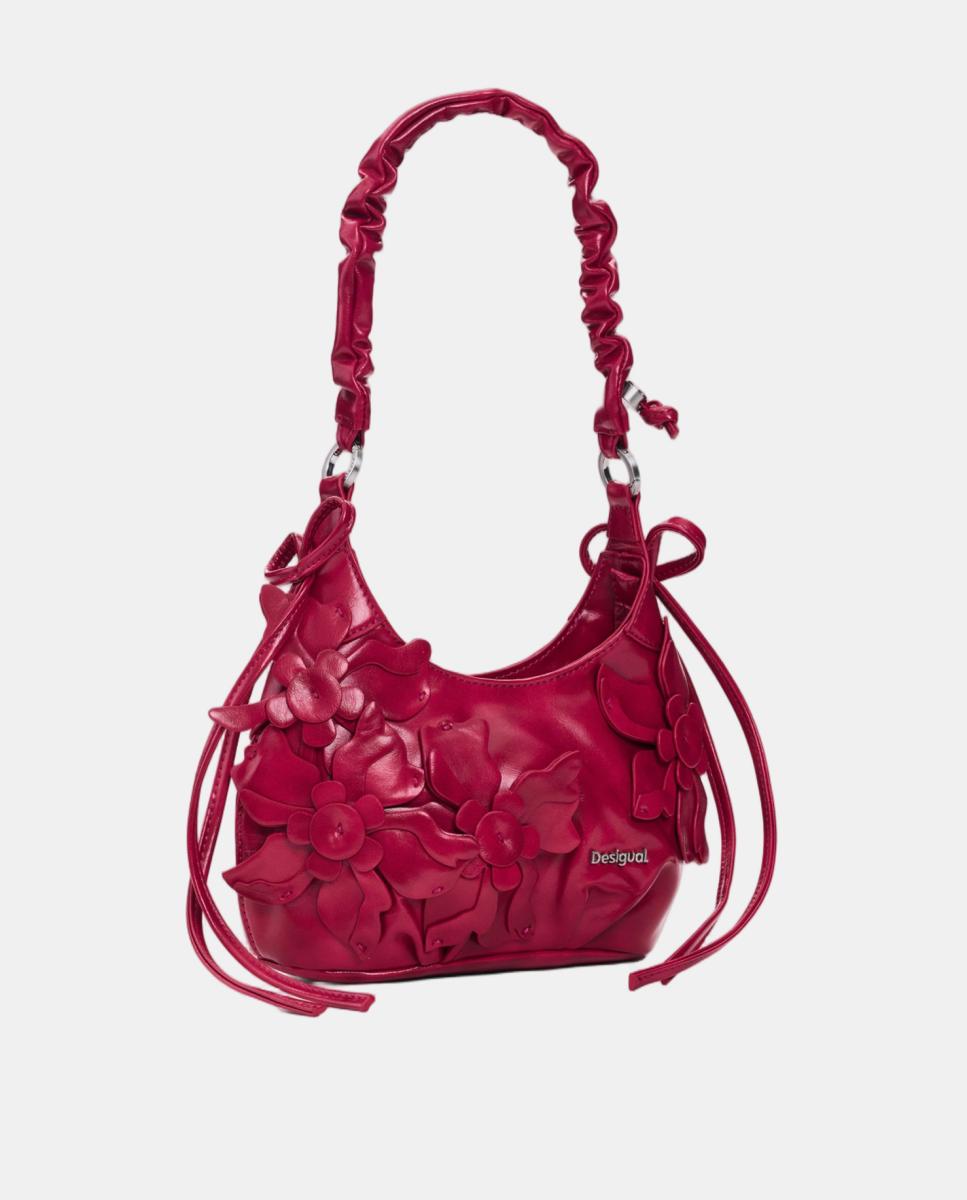 Mala Acolchoada Pequena com Aplique Floral Rosa-2